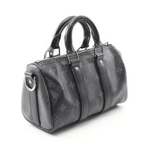 Louis Vuitton Black Gray Canvas Keepall Leather Handbag Eclipse Reverse Monogram